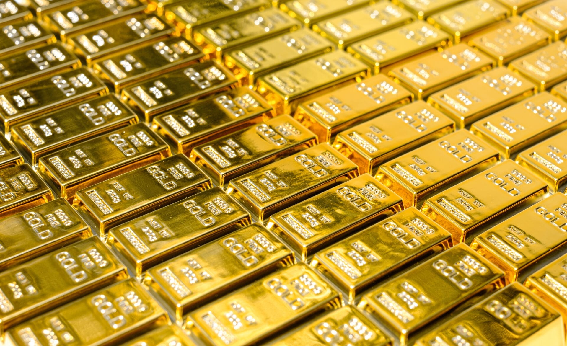 Close-up view of stack shiny gold bar arrangement in a row, Concept of success in business and finance