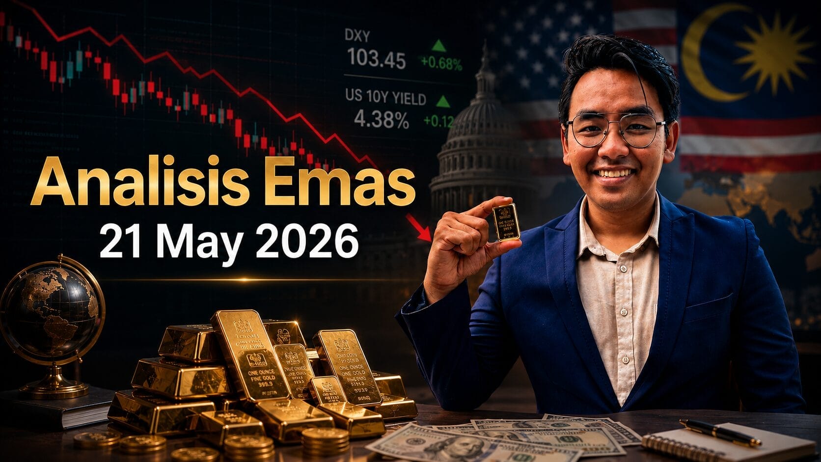 Sifu Gold - Portal Emas Untuk Pelabur Bijak 17 Analisis Emas Hari Ini oleh Sifu Gold 21 Mei 2026 — USD Dan Yield Naik Semula Tekan Harga Emas