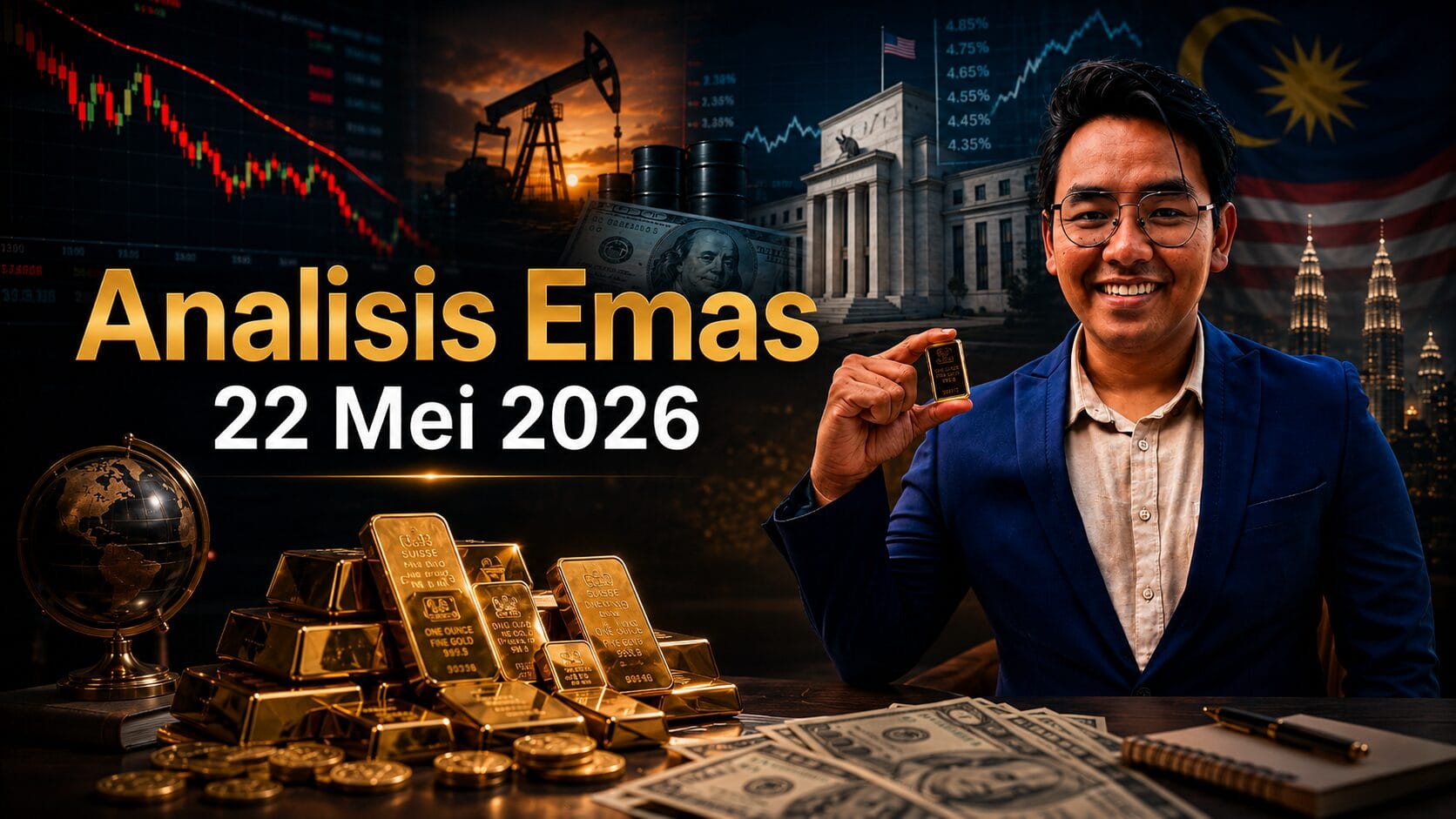 Sifu Gold - Portal Emas Untuk Pelabur Bijak 17 Analisis Emas Hari Ini oleh Sifu Gold 22 Mei 2026 — Minyak Bangkit Lagi Dollar Kukuh Dan Emas Masih Sukar Bina Kenaikan