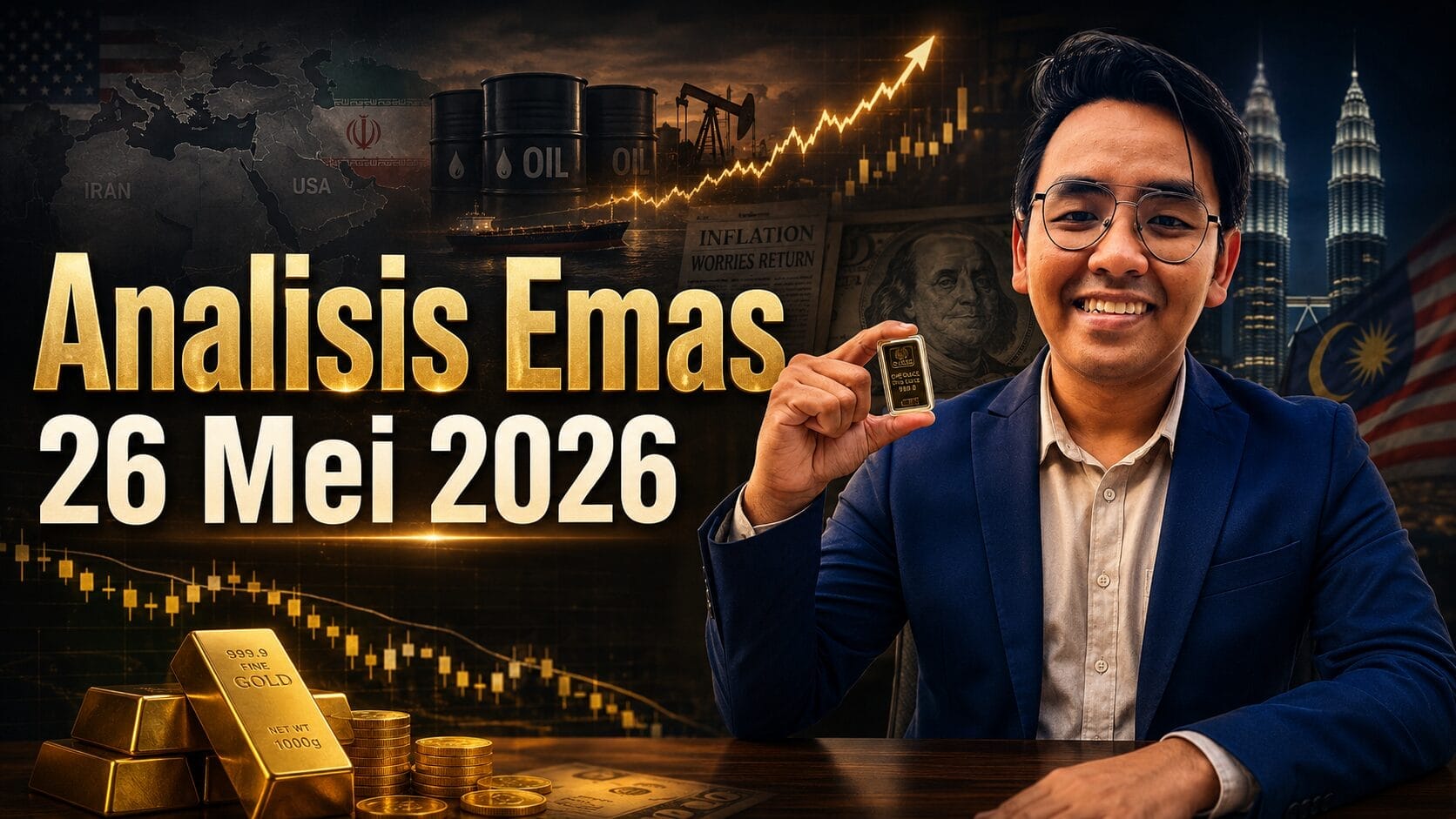 Sifu Gold - Portal Emas Untuk Pelabur Bijak 18 Analisis Emas Hari Ini oleh Sifu Gold 26 Mei 2026 — Serangan AS Ke Atas Iran Tolak Minyak Naik Kebimbangan Inflasi Tekan Harga Emas