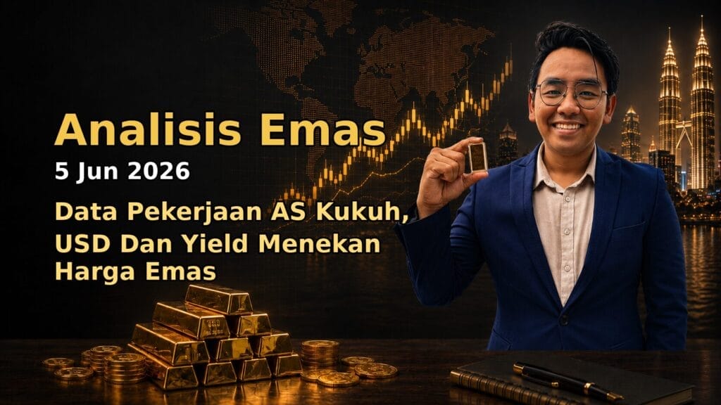 Analisis Emas Hari Ini oleh Sifu Gold: 5 Jun 2026 — Data Pekerjaan AS Kukuh, USD Dan Yield Menekan Harga Emas 8 Featured image Analisis Emas Hari Ini oleh Sifu Gold untuk market 5 Jun 2026.