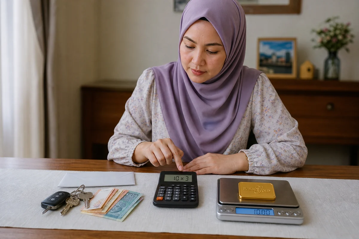 7 Kesilapan Orang Baru Bila Mula Beli Emas Public Gold 1 Wanita Melayu bertudung memisahkan duit komitmen rumah daripada emas Public Gold sebelum membeli.